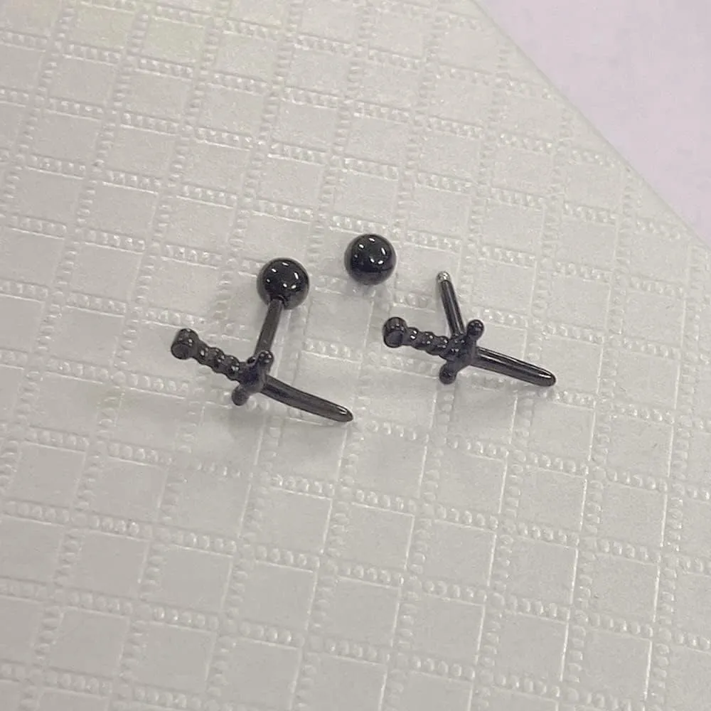 16g Knife Tiny Small Cartilage Tragus Barbell Stud Earrings for Women Men Stainless Steel Personalized Punk Minimalist Dagger Sword Hypoallergenic Piercing Post Screw Back Fashion Jewelry Gifts