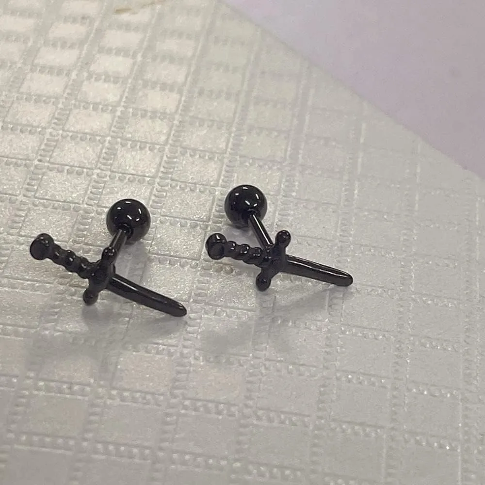16g Knife Tiny Small Cartilage Tragus Barbell Stud Earrings for Women Men Stainless Steel Personalized Punk Minimalist Dagger Sword Hypoallergenic Piercing Post Screw Back Fashion Jewelry Gifts