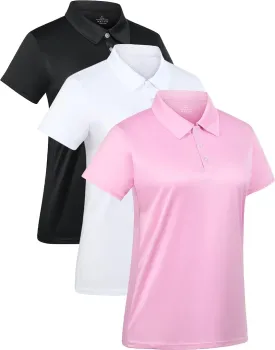3-Pack Women's Short-Sleeve Sport Polo Shirts Quick Dry Moisture-Wicking Activewear Polos Tops for Work