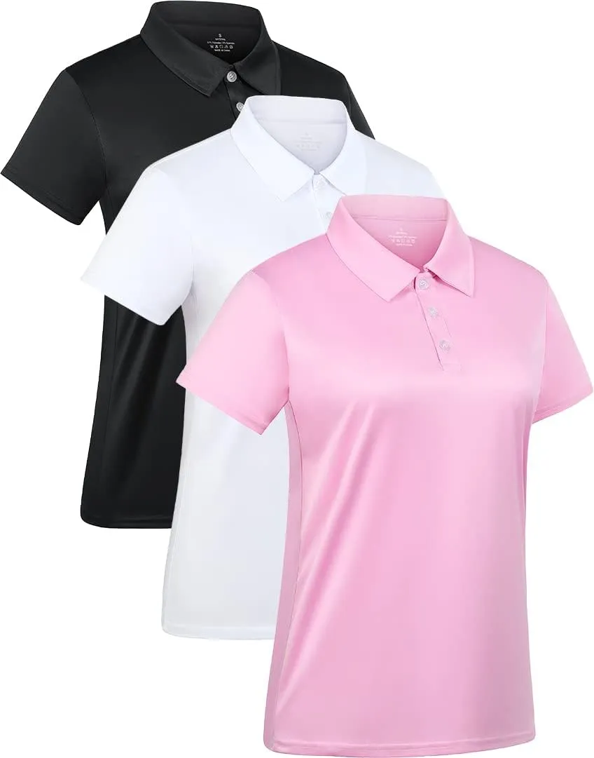 3-Pack Women's Short-Sleeve Sport Polo Shirts Quick Dry Moisture-Wicking Activewear Polos Tops for Work