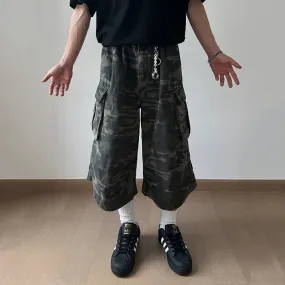 American Style Men's Denim Shorts Large Pocket Camouflage Workwear Trousers Straight Leg Casual Male Jeans 9C6708