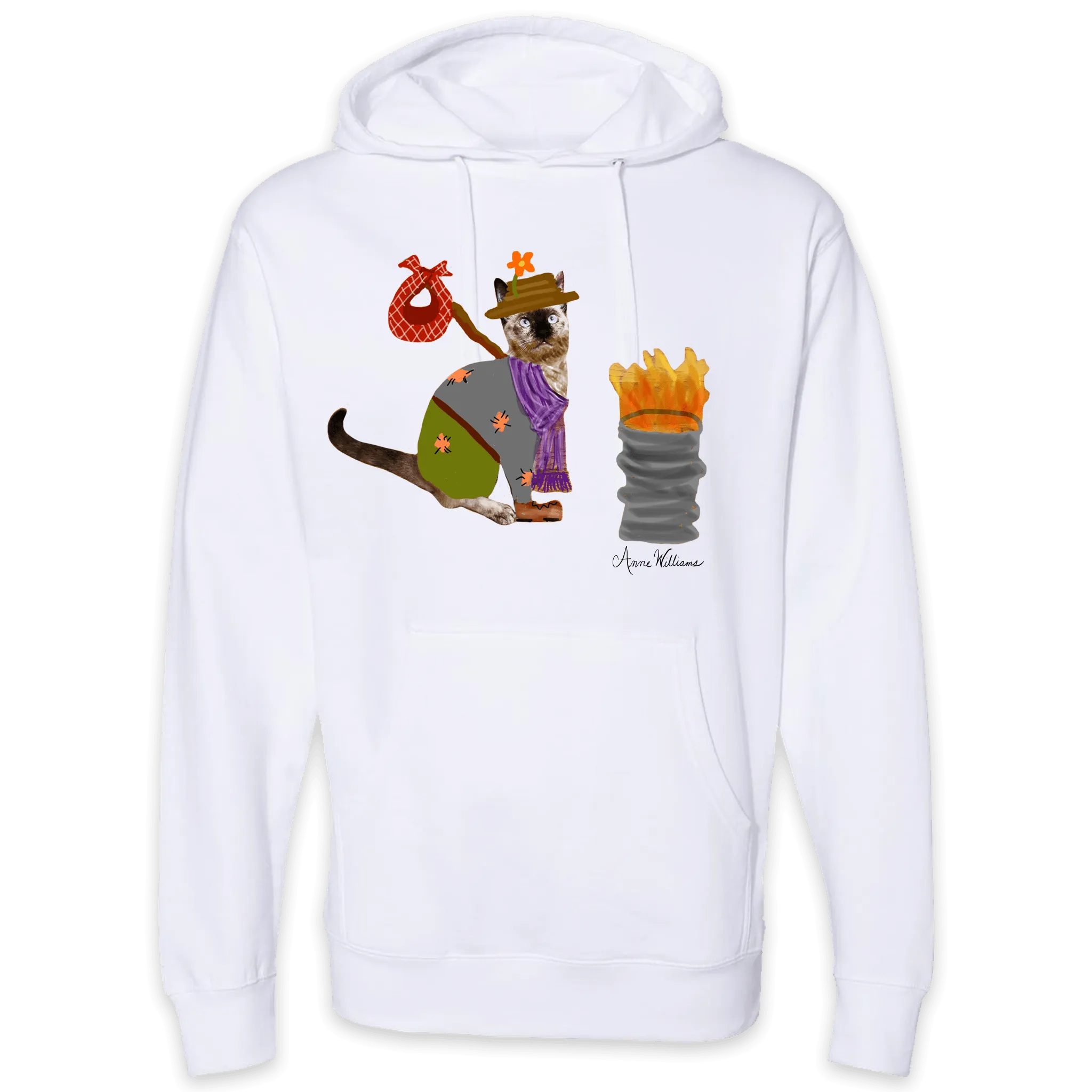Anne Williams Art Hobo Cat Pullover Hooded Sweatshirt
