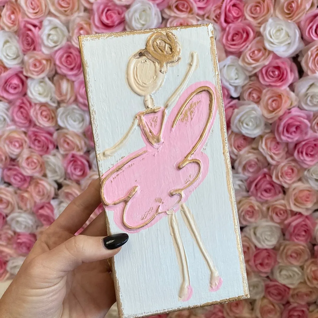 BALLERINA HAND PAINTED WOOD BLOCK 3X7