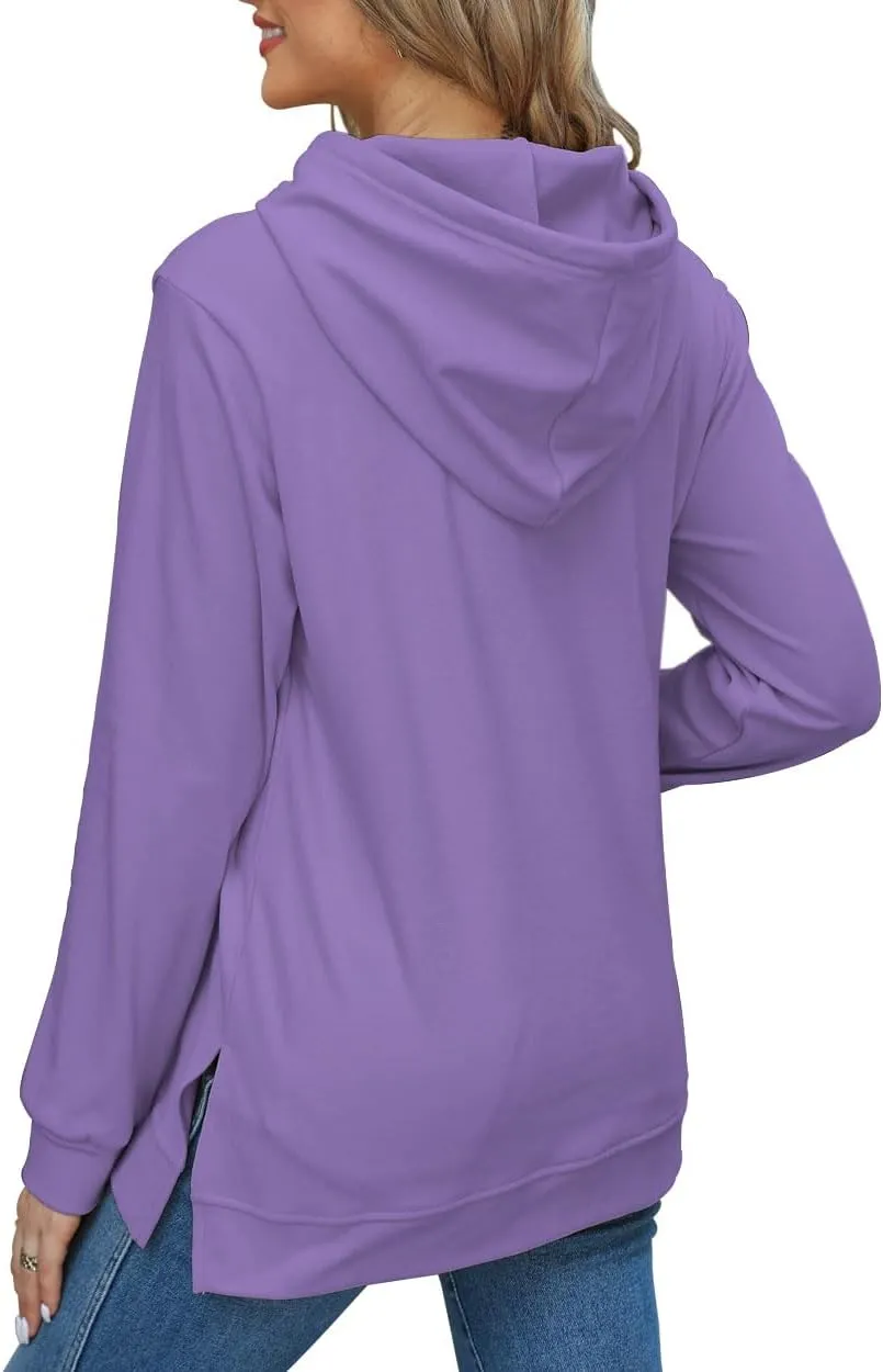 Beimuc Hoodies for Women Fashion Split Hem Drawstring Casual Long Sleeve Sweatshirts Tops with Pockets