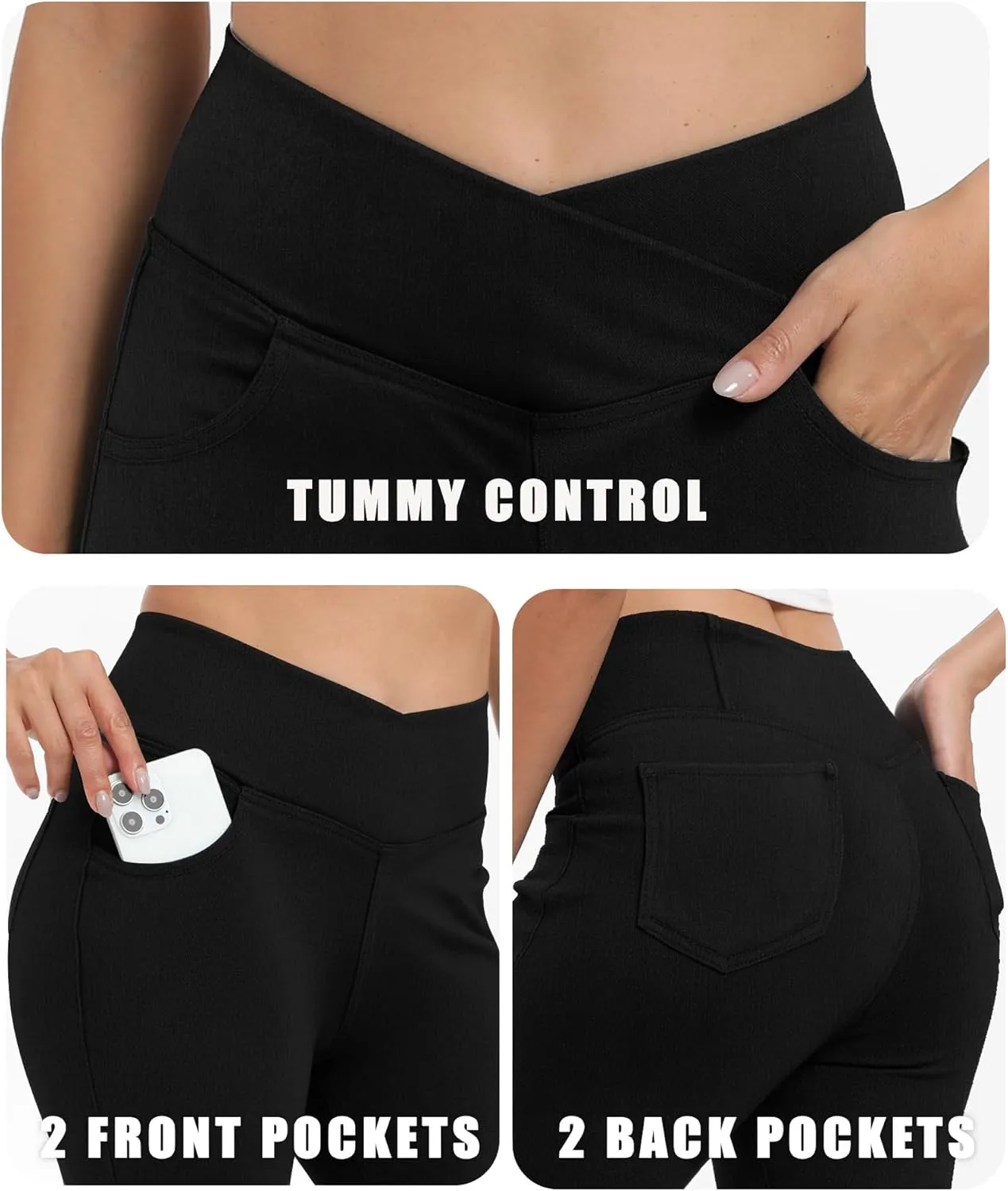 Bell Bottom Jeans for Women High Waisted Stretchy Flare Jeans with Pockets Trendy Crossover Pull On Flare Jeggings