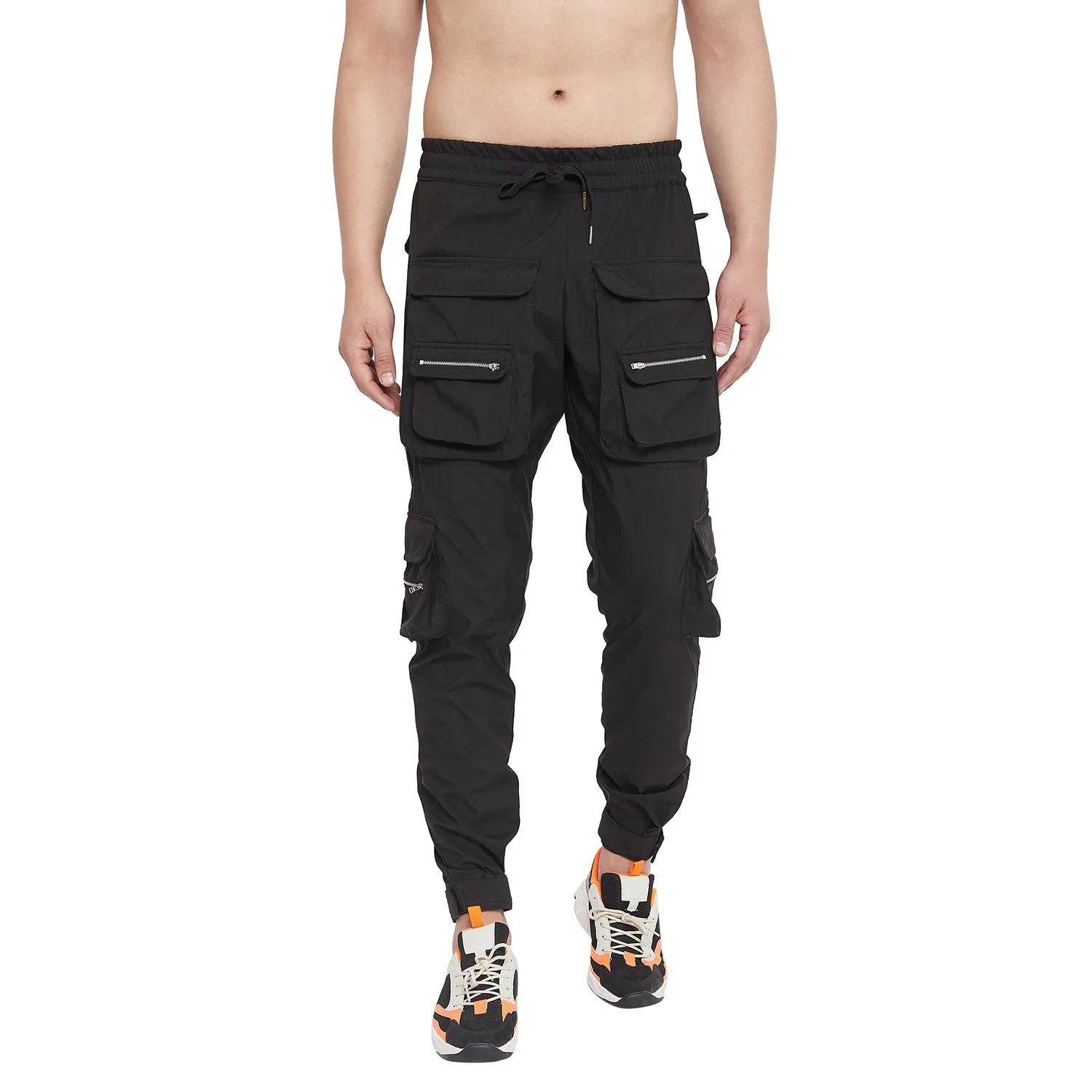 Black Nylon Zipped Cargo Pocket  Trackpant