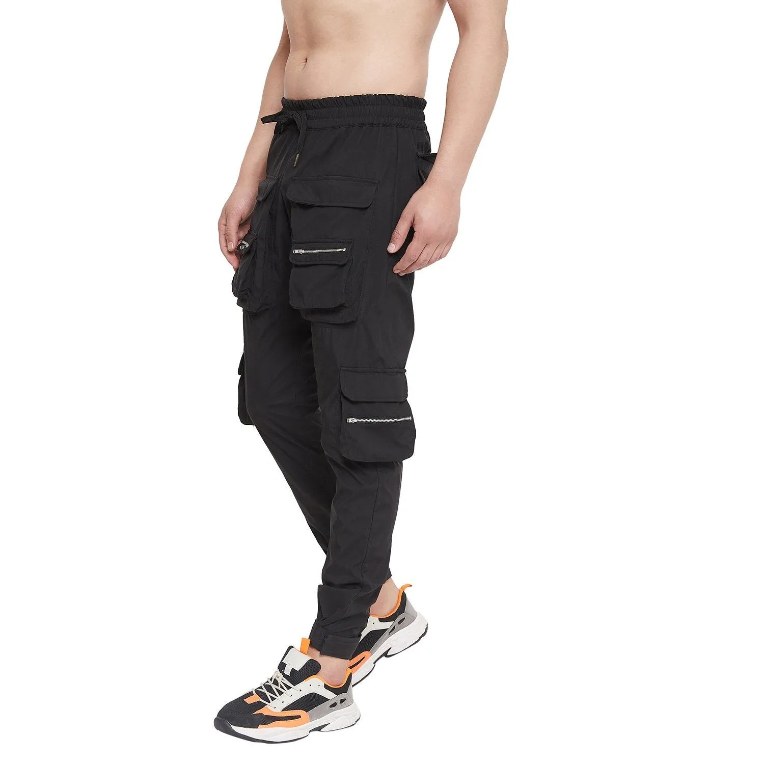 Black Nylon Zipped Cargo Pocket  Trackpant