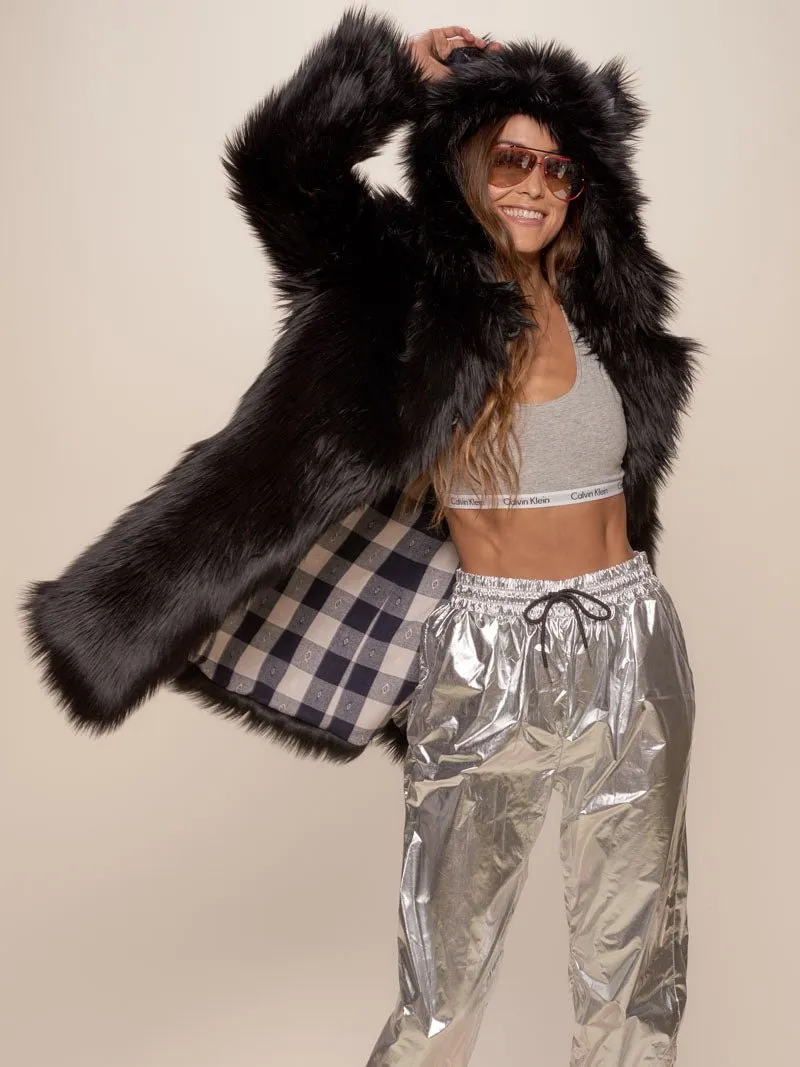 Black Wolf Plaid Classic Faux Fur Coat | Women's