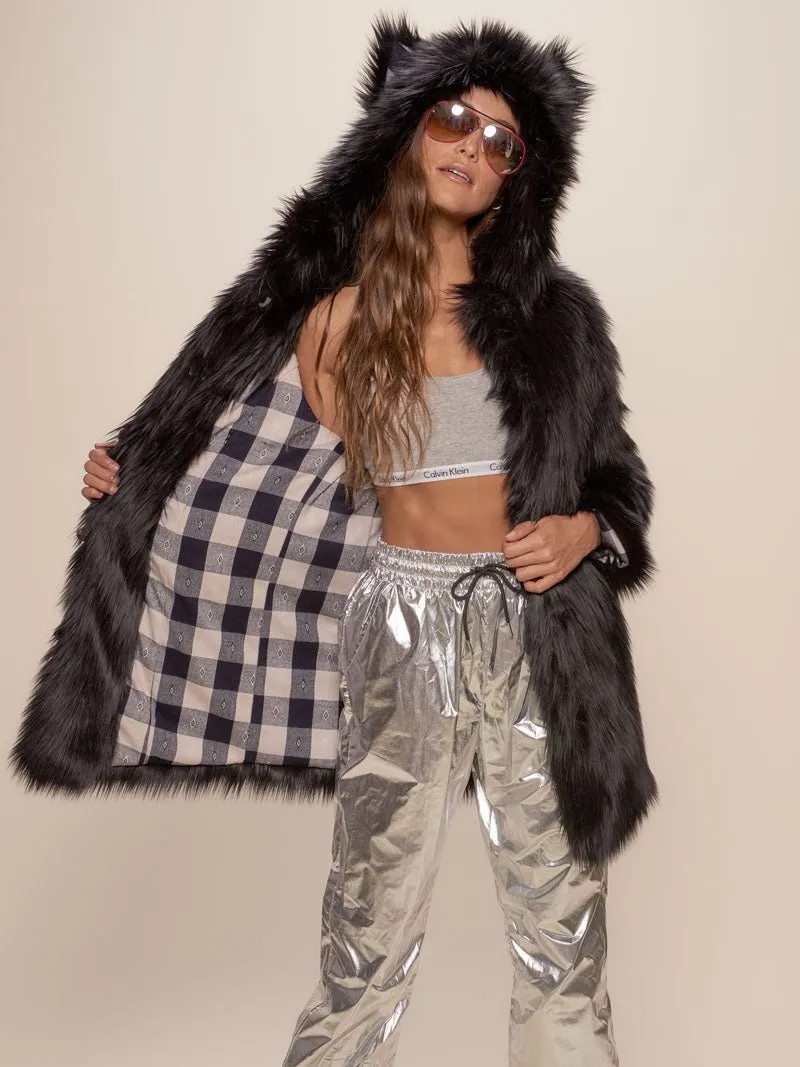 Black Wolf Plaid Classic Faux Fur Coat | Women's
