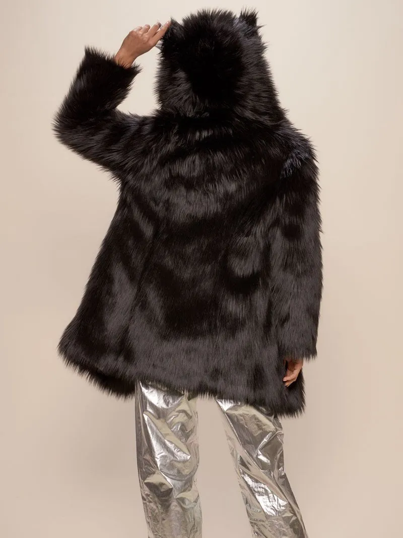 Black Wolf Plaid Classic Faux Fur Coat | Women's