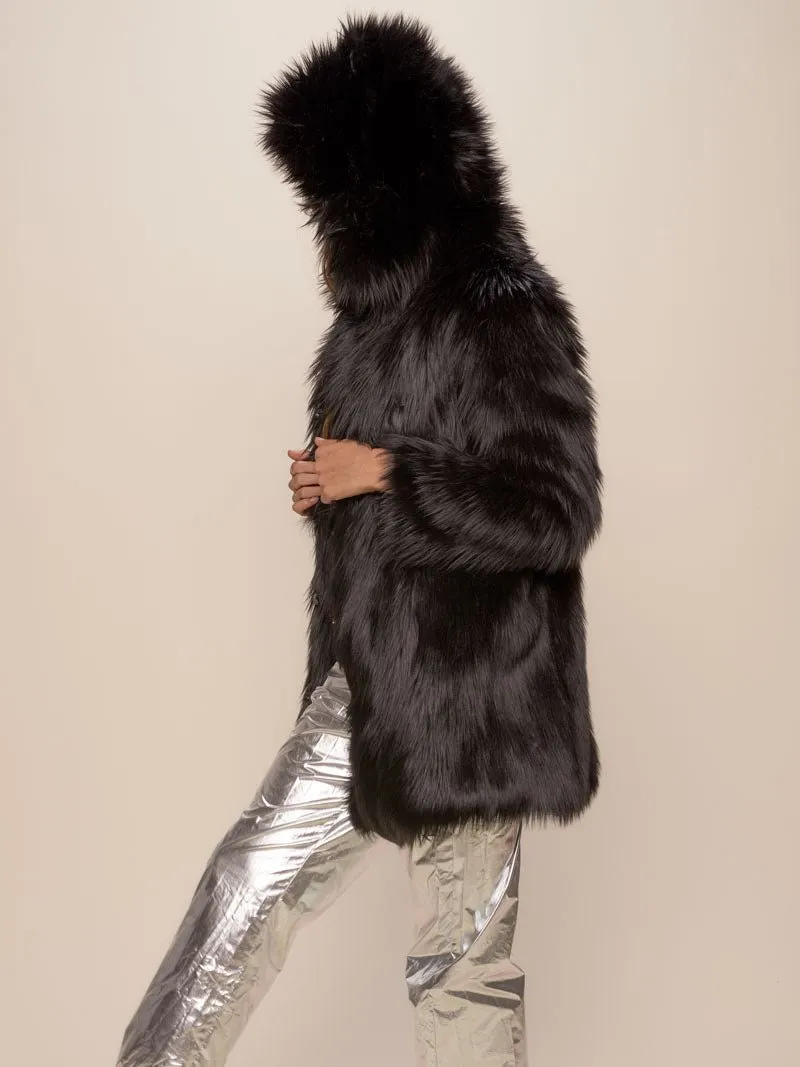 Black Wolf Plaid Classic Faux Fur Coat | Women's