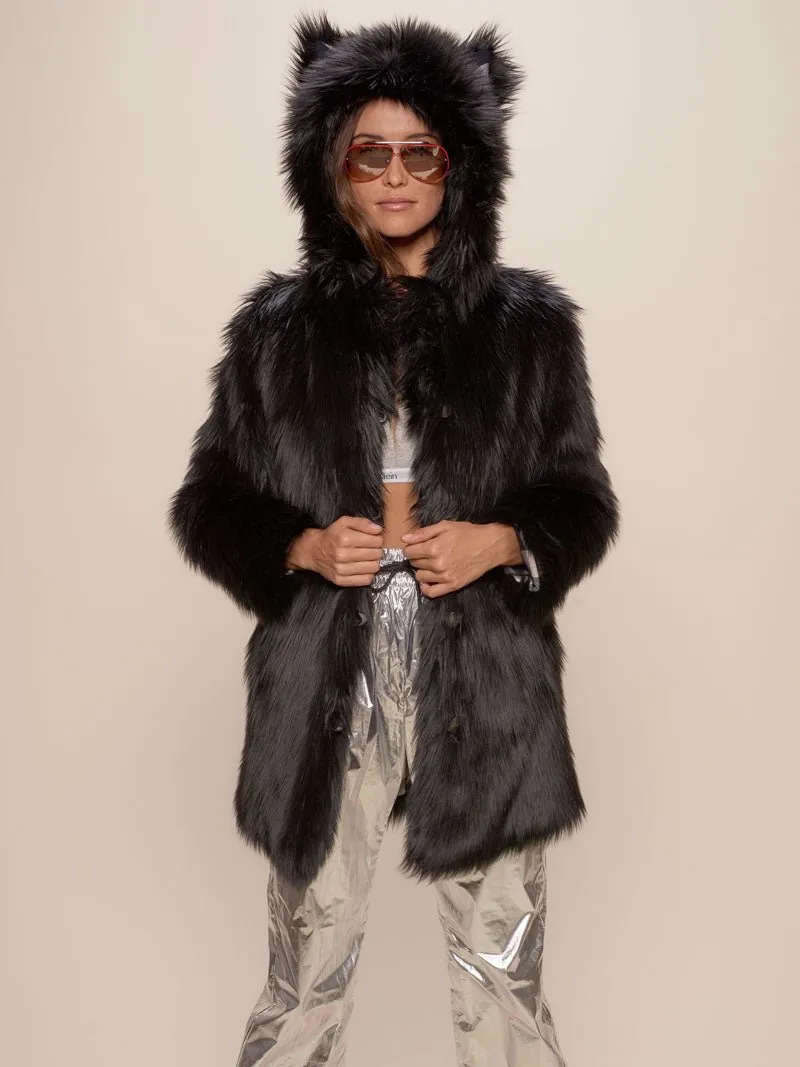 Black Wolf Plaid Classic Faux Fur Coat | Women's