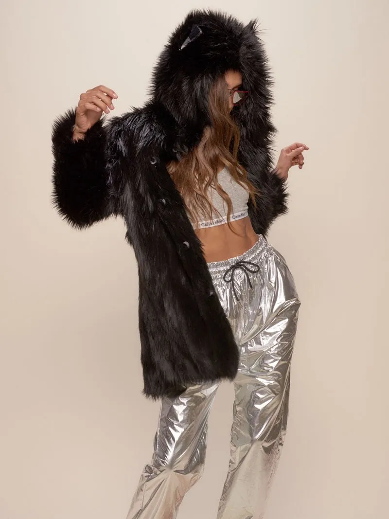 Black Wolf Plaid Classic Faux Fur Coat | Women's