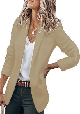 BOFETA Women's Long Sleeve Blazer One Button Solid Color Pocket Jacket Blazer Notched Collar Coat
