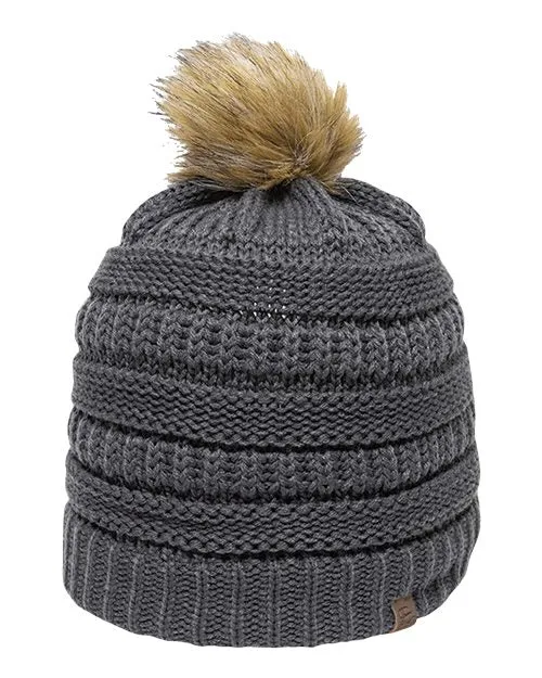 Cable Faux Fur Pom Beanie