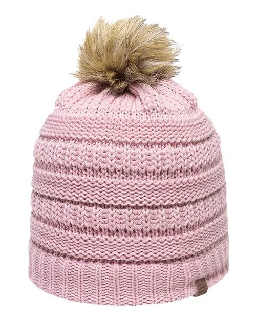 Cable Faux Fur Pom Beanie