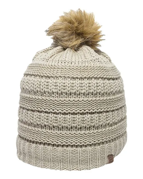 Cable Faux Fur Pom Beanie
