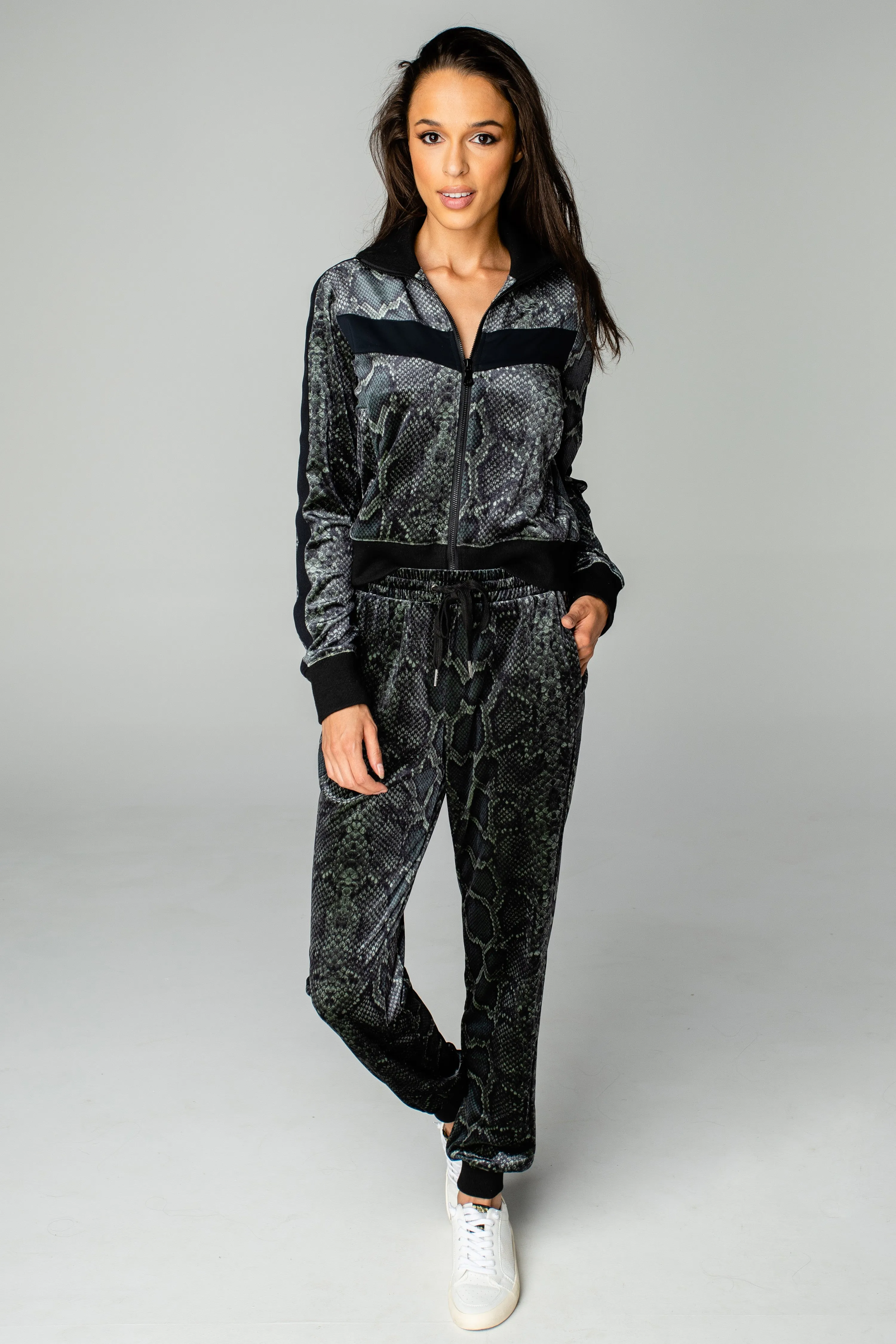 Carmela Velour Track Jacket - Olive