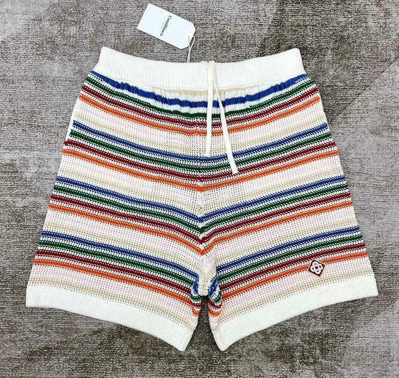 CASABLANCA Rainbow Striped Crochet Short