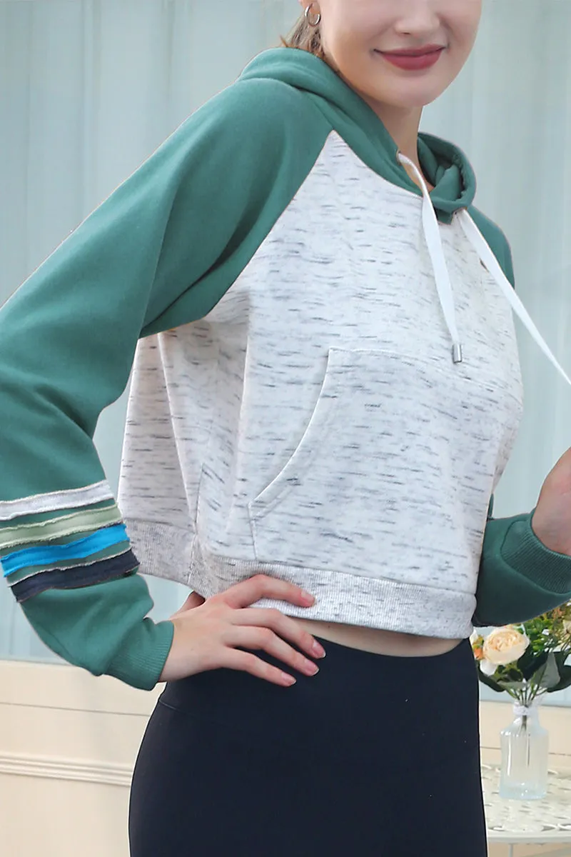 CASUAL LONG SLEEVE CROP TOPS PULLOVER HOODIE SWEATSHIRTS