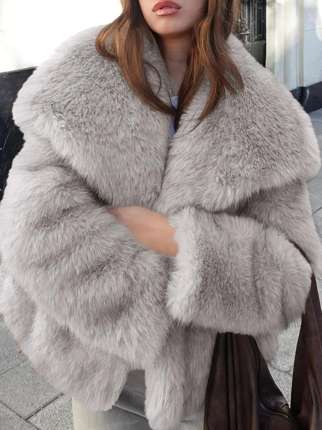 Cicy Bell Womens Faux Fur Coat Winter Shaggy Casual Oversized Lapel Jackets Warm Fuzzy Outerwear