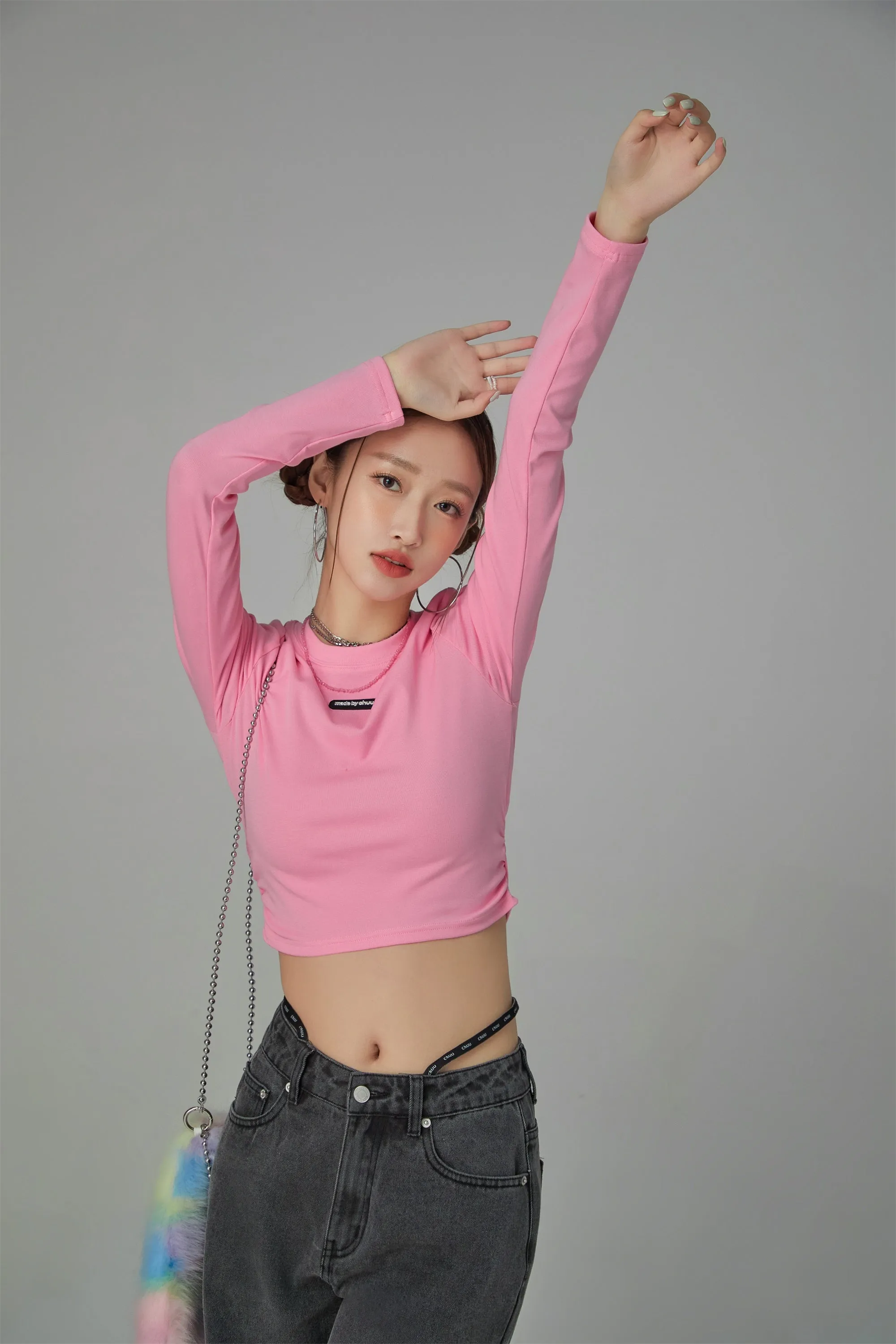 Color Back Wrap Long-Sleeved Top