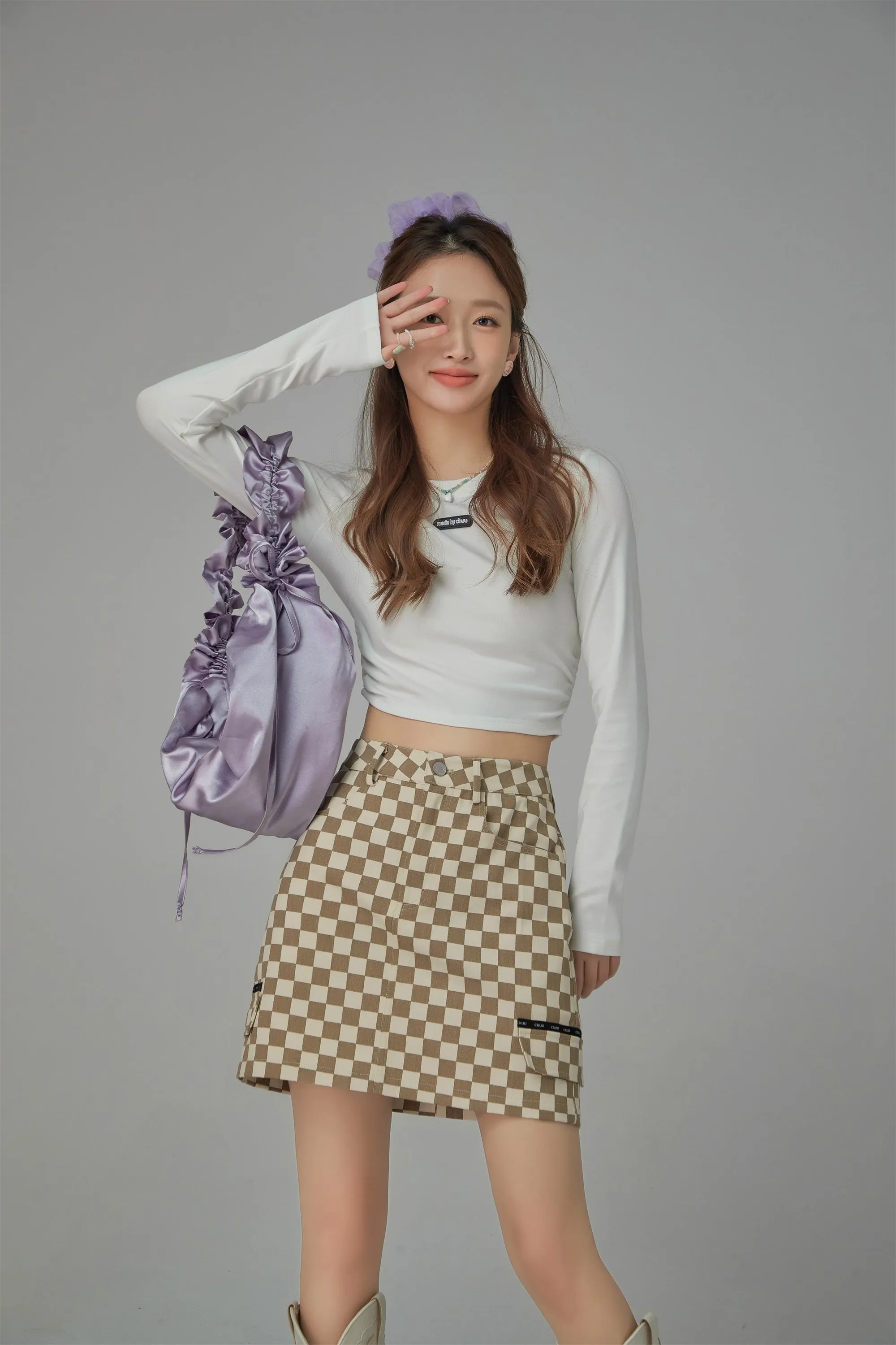 Color Back Wrap Long-Sleeved Top