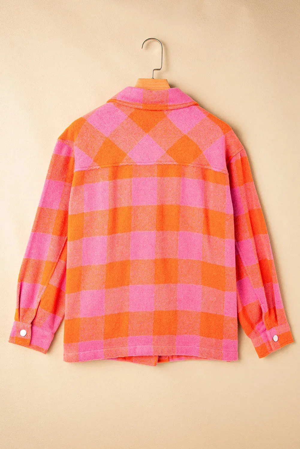 Color Block Plaid Button Up Long Sleeve Jacket