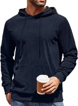 COOFANDY Mens Hooded Sweatshirt Long Sleeve Casual Corduroy Drawstring Pullover Hoodies with Pocket