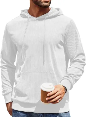 COOFANDY Mens Hooded Sweatshirt Long Sleeve Casual Corduroy Drawstring Pullover Hoodies with Pocket