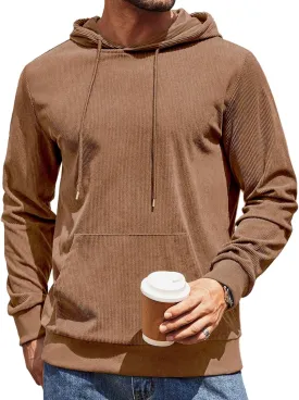 COOFANDY Mens Hooded Sweatshirt Long Sleeve Casual Corduroy Drawstring Pullover Hoodies with Pocket