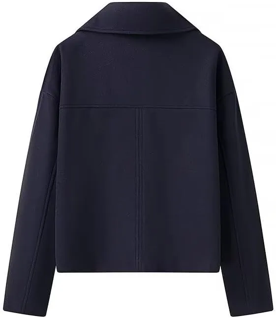 Cropped Trench Coat for Women Long Sleeve Double Breasted Notched Lapel Casual Loose Fit Jackets with Pockets