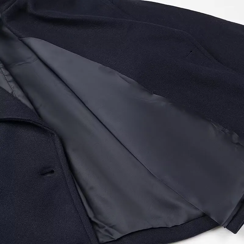 Cropped Trench Coat for Women Long Sleeve Double Breasted Notched Lapel Casual Loose Fit Jackets with Pockets