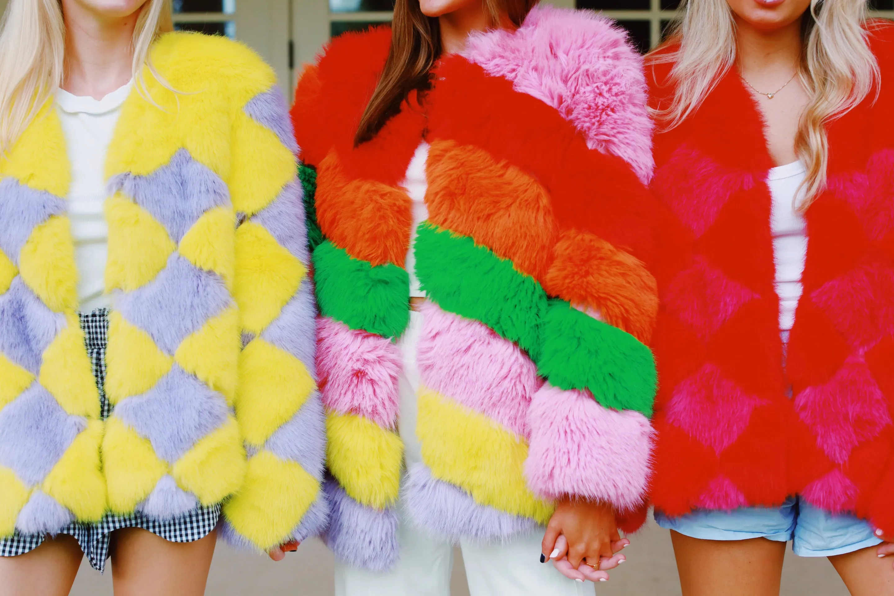 Diamond Fur Coat - Pink/Red