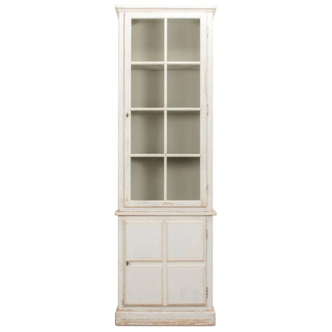Distressed White Cottage Display Cabinet