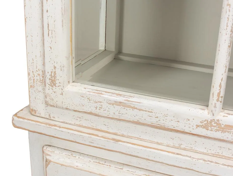 Distressed White Cottage Display Cabinet