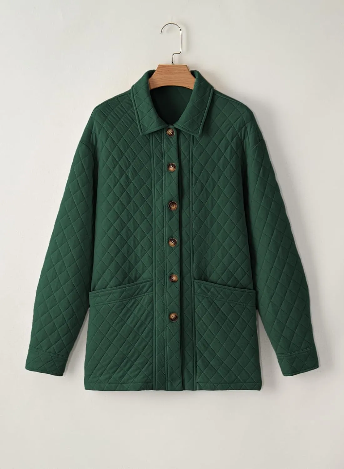 Dokotoo Casual Quilted Jackets for Women Button Down Collared Long Sleeve Shirts Spring Jackets with Pockets 2025