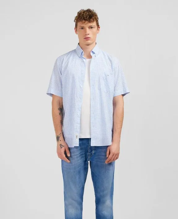 Eden Park Sky Blue Mini Check Shirt Blue