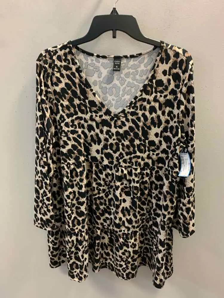 EMERY ROSE Tops Size XL BRN/BLK LEOPARD TOP