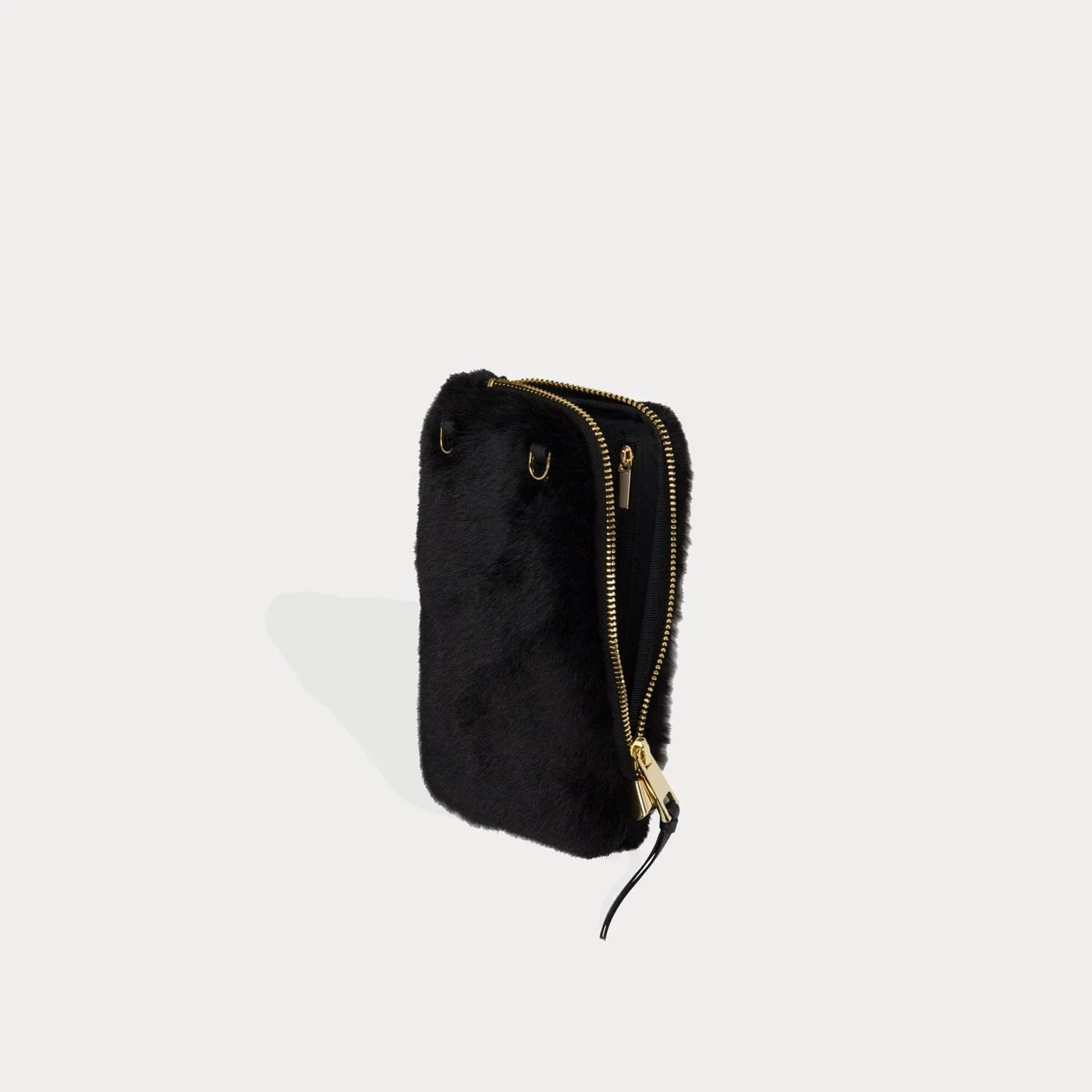 Faux Fur Expanded Pouch - Black/Gold