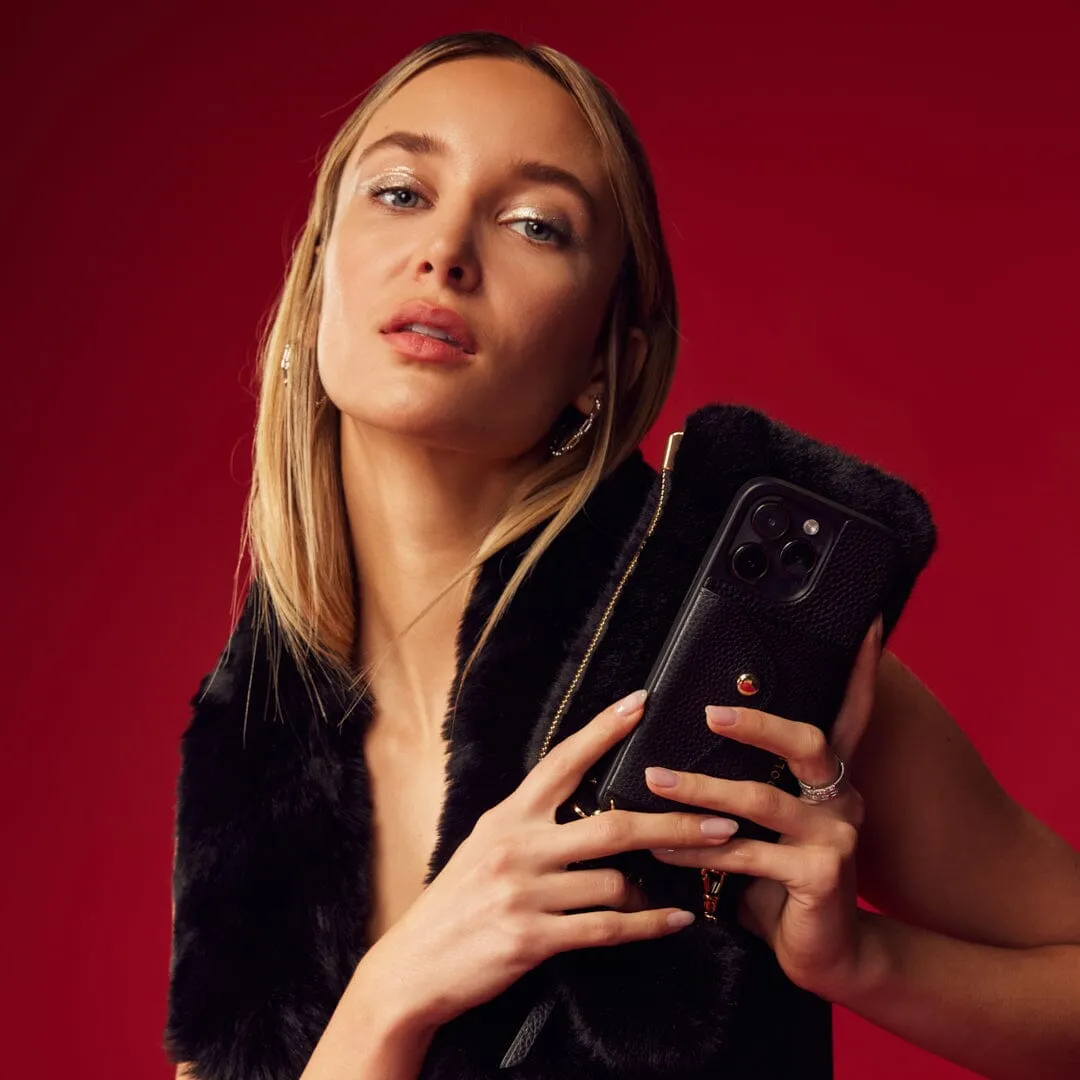 Faux Fur Expanded Pouch - Black/Gold