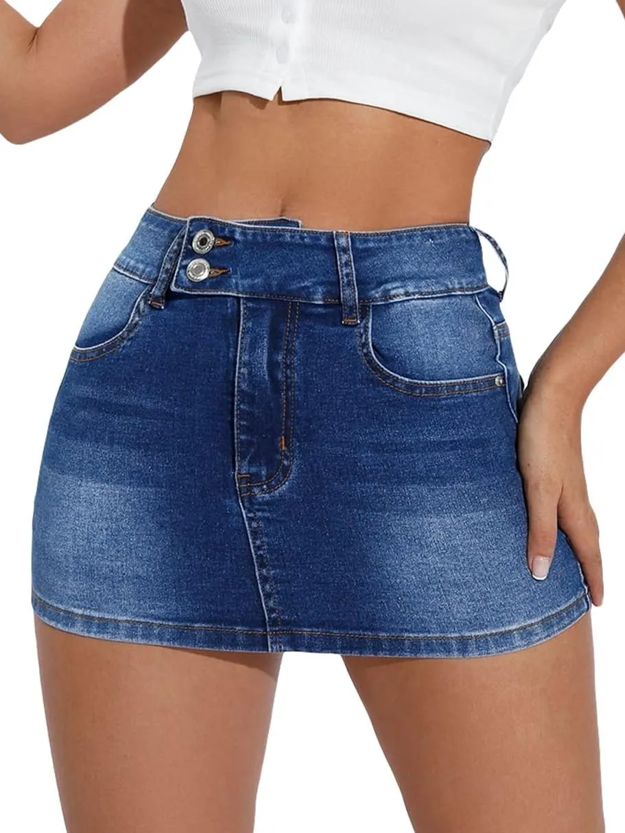 Floerns Women's Casual High Waist Zipper Up Denim Bodycon Mini Skirt