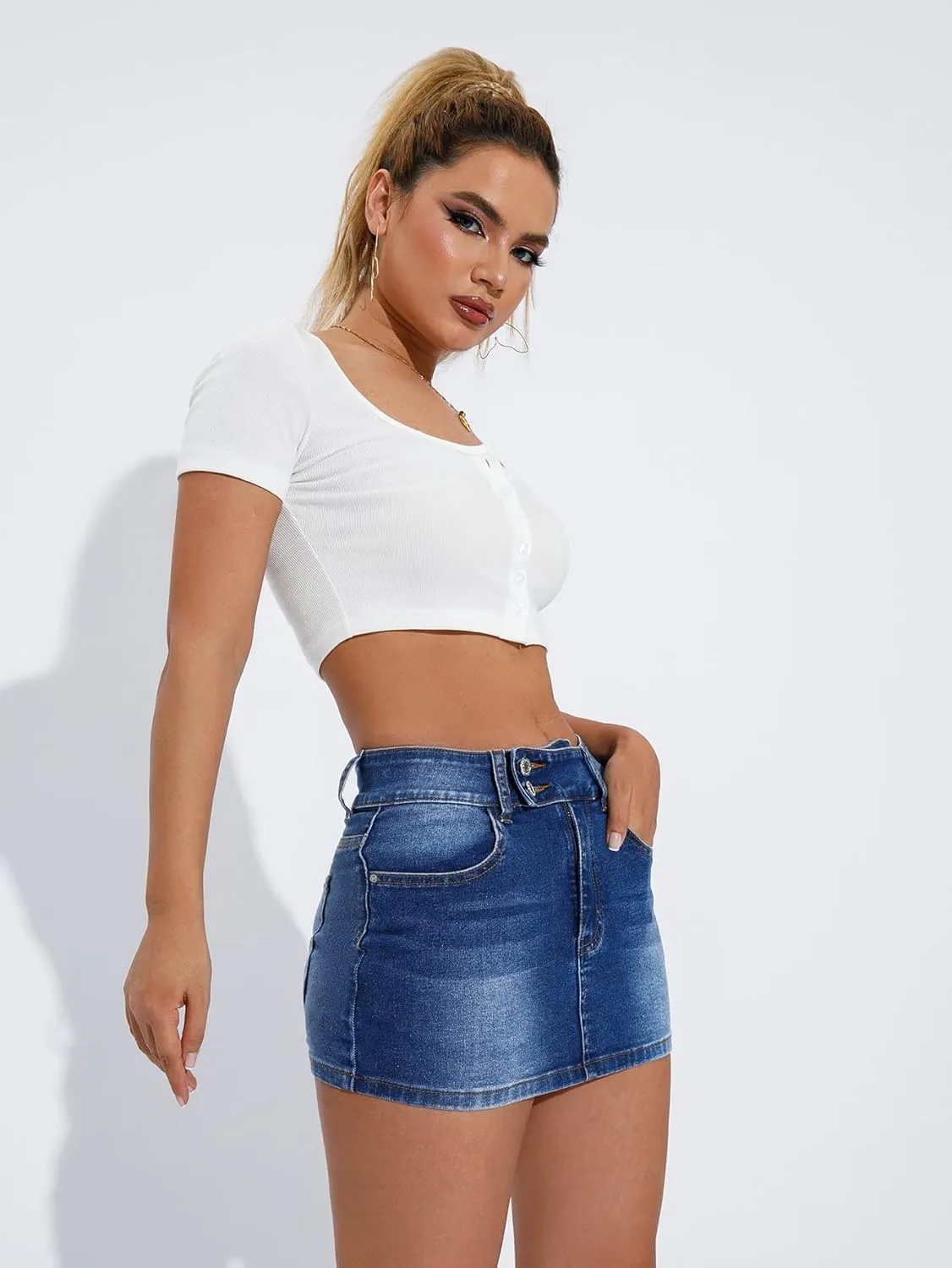 Floerns Women's Casual High Waist Zipper Up Denim Bodycon Mini Skirt