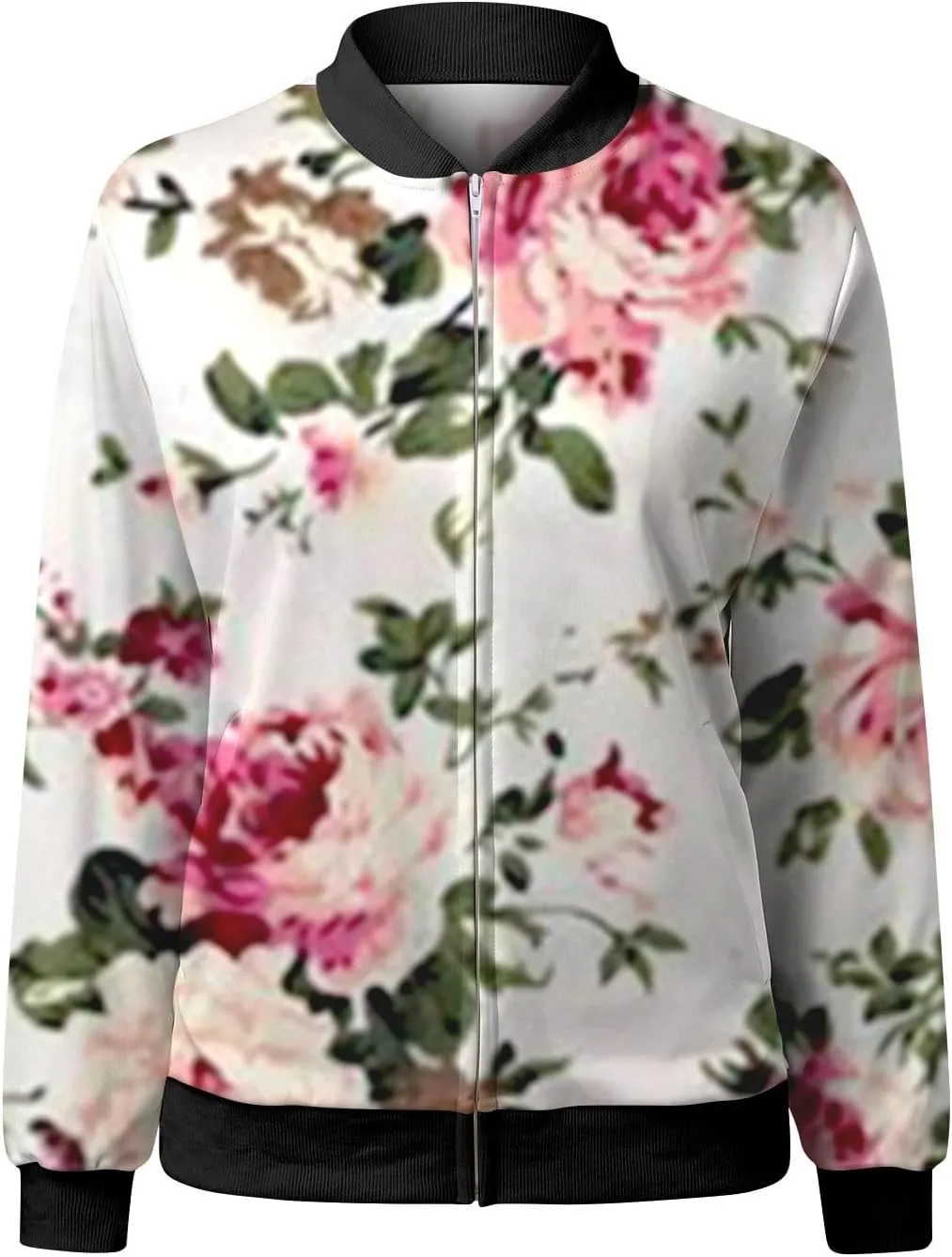 Floral Jackets for Women 2024 Long Sleeve Classic Gradient Print Jacket Casual Daily Baseball Bomber Jacket Coat Fall