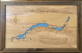 Fulton Chain of Lakes, New York - Laser Cut Wood Map