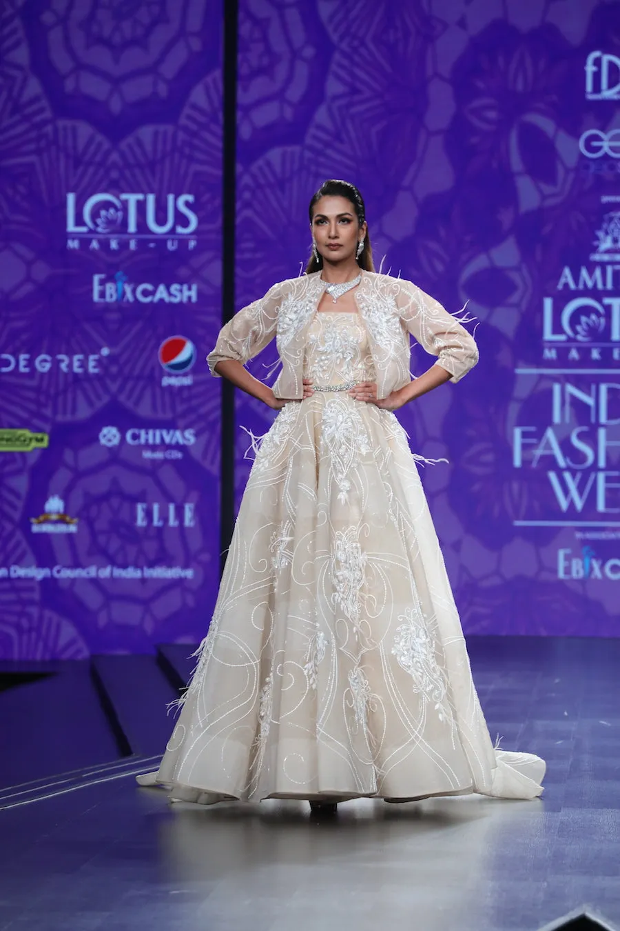 Gown in Bird Motif Embroidery with Jacket