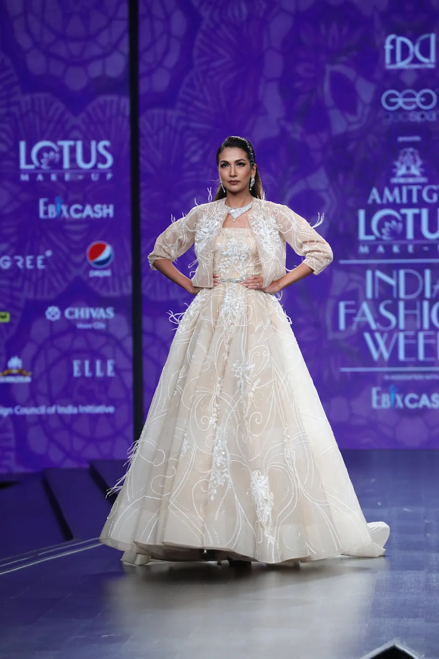 Gown in Bird Motif Embroidery with Jacket