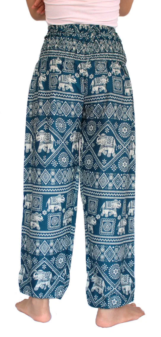 Green Turquoise Elephant Harem Pants