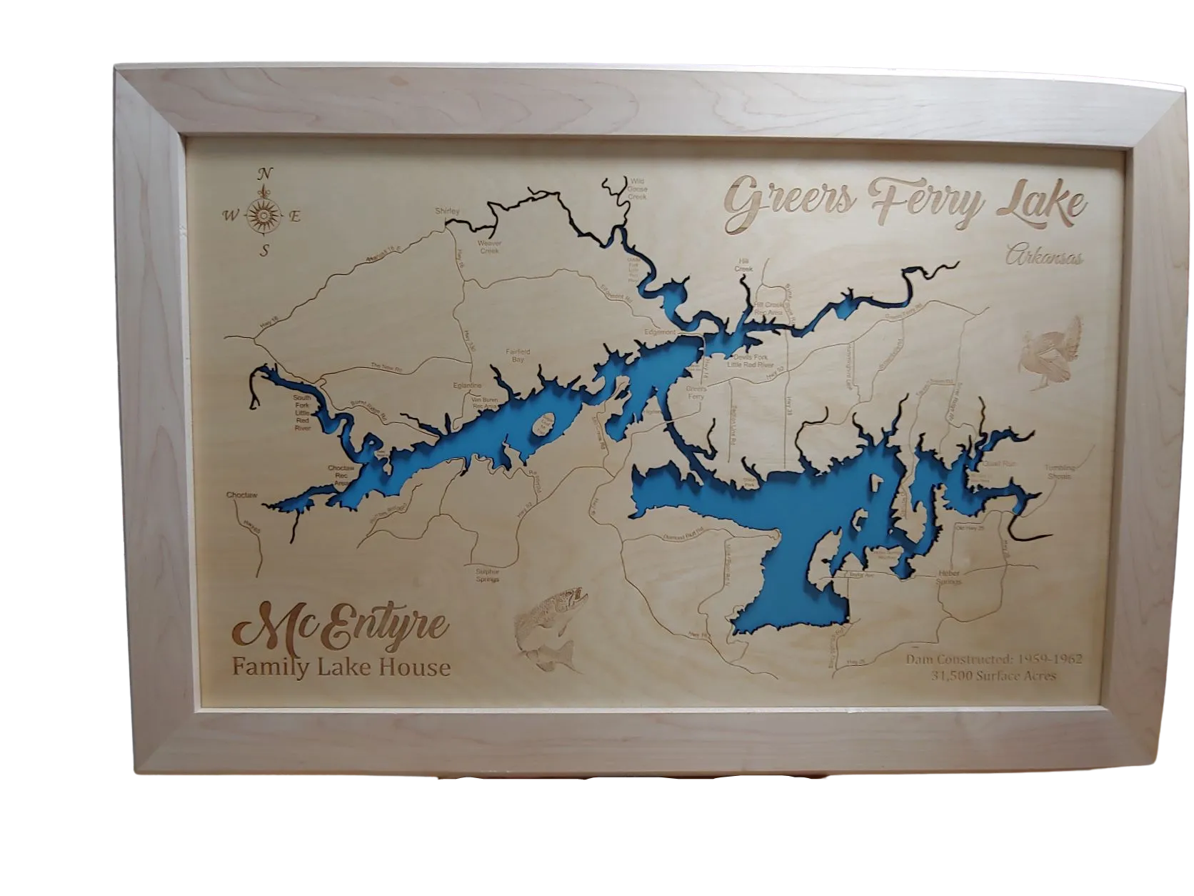 Greers Ferry Lake, Arkansas - Laser Cut Wood Map