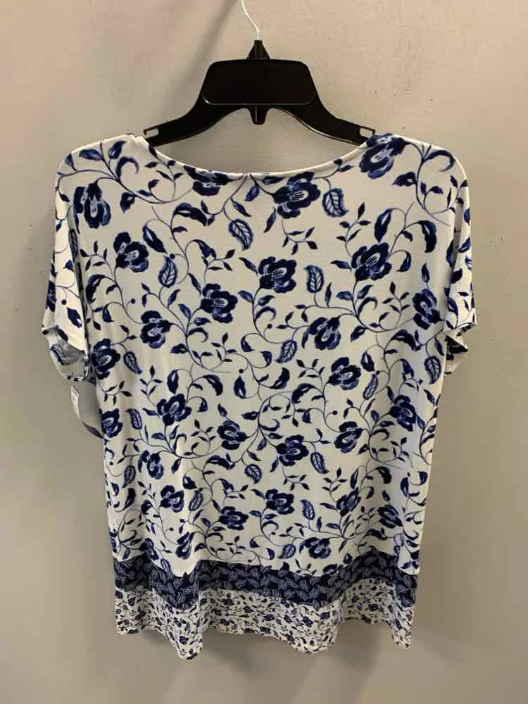 J JILL Tops Size S WHT/BLU Floral CAP SLEEVE TOP